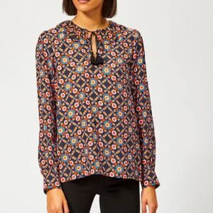 A.P.C. Debbie Ruffle‎ Neck Tassel Floral Diamond Print Size 34 (XS)
